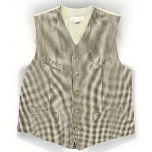 Banana Republic Men’s Vintage Plaid Vest Beige Size Large 5 Button 100% Cotton
